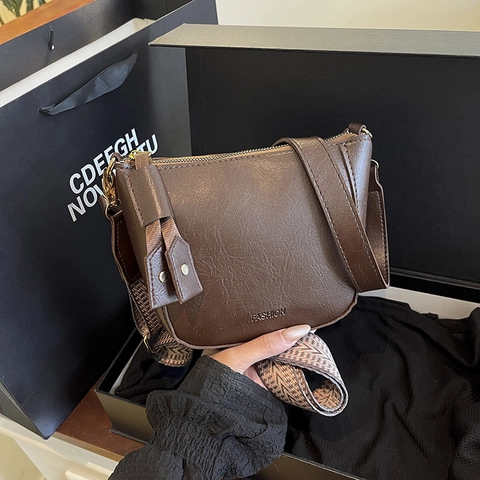 Bolso de Hombro de Cuero PU para Mujer Retro Minimalista Color Sólido Bolso de Bandolera Con Correa Ancha Tejida Bolso de Axila