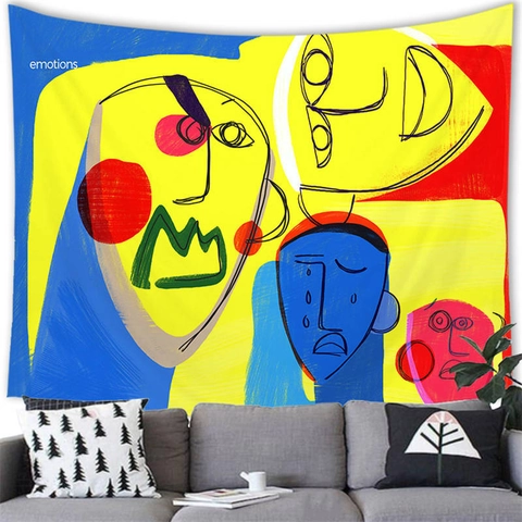 Abstract Character Line Art Wall Hanging Tapestry Polyester Fabric Modern Aesthetic Picasso Style Artistic Wall Decor Blanket