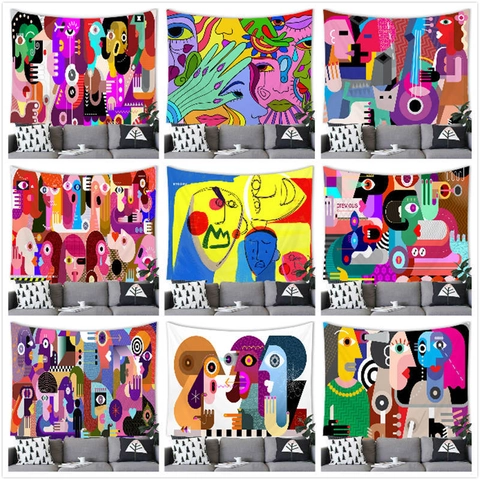 Abstract Character Line Art Wall Hanging Tapestry Polyester Fabric Modern Aesthetic Picasso Style Artistic Wall Decor Blanket