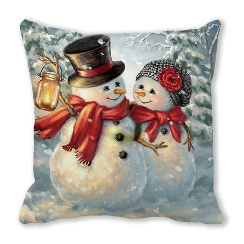 Kerst Kussensloop Perzikhuid Polyester Cartoon Kerstman Sneeuwpop Vierkante Vakantie Sofa Decor Kussenhoes
