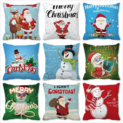 Kerst Kussensloop Perzik Huid Fluweel Kerstman Sneeuwpop Print Vakantie Huis Sofa Decoratieve Vierkante Kussenhoes