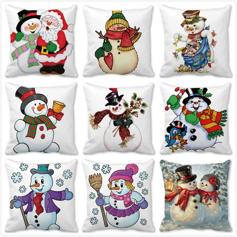 Kerst Kussensloop Perzikhuid Polyester Cartoon Kerstman Sneeuwpop Vierkante Vakantie Sofa Decor Kussenhoes