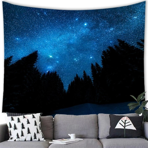 Starry Sky Forest Landscape Tapestry Polyester Wall Hanging For Bedroom Living Room Decor Mandala Galaxy Aurora Blanket
