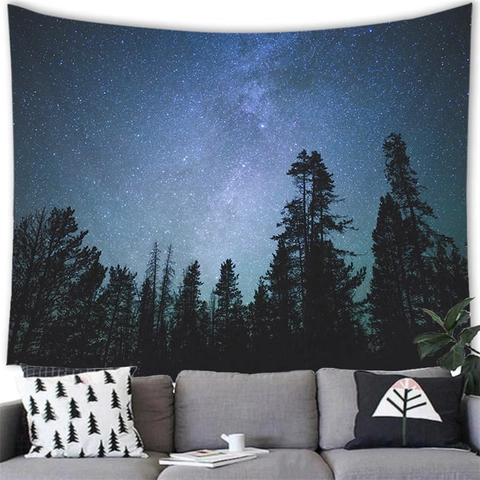 Arazzo Da Parete In Poliestere Cielo Stellato Foresta Galassia Paesaggio Natura Arte Decorazione Per Camera Da Letto