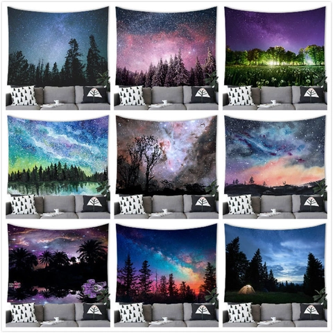 Arazzo Da Parete In Poliestere Cielo Stellato Foresta Galassia Paesaggio Natura Arte Decorazione Per Camera Da Letto