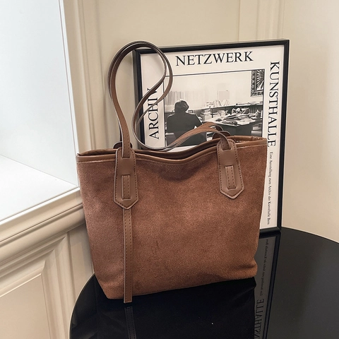 Vintage Wildleder Kunstleder Tote Bag Große Kapazität Minimalistische Pendler Schulter Handtasche Für Frauen Retro Stil