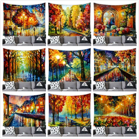 Impressionist Oil Painting Landscape Wall Tapestry City Street Forest View Polyester Fabric Decorative Hanging For Home Decor
