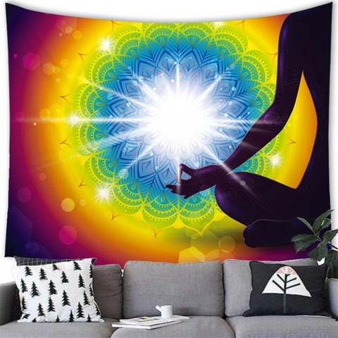 Zen Buddha Mandala Wall Tapestry Polyester Fabric Art Hanging Blanket For Meditation Yoga Home Living Room Bedroom Decoration