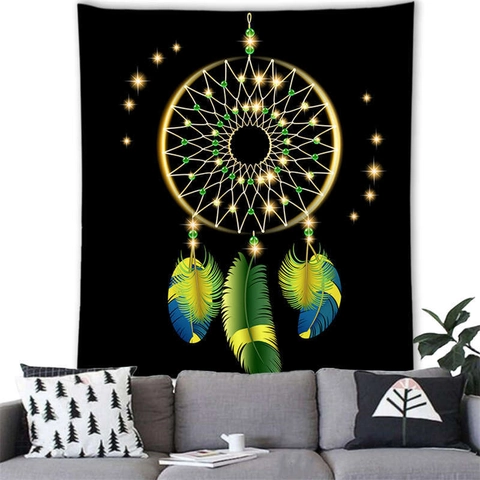 Bohemian Dreamcatcher Tapestry Wall Hanging Feather Moon Mandala Pattern Polyester Wall Decor For Living Room Bedroom Background