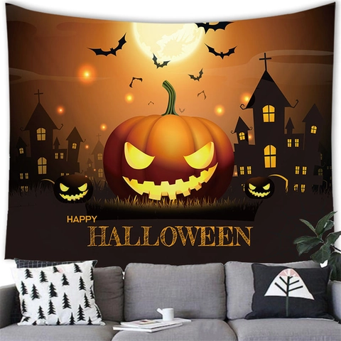 Halloween Arazzo da Parete Zucca Castello Incantato Notte Spaventosa Sfondo Poliestere per Festa Casa Decorazione