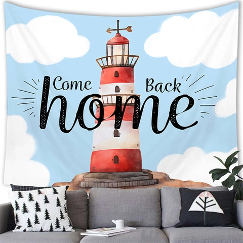 Watercolor Lighthouse Nautical Wall Hanging Tapestry Home Decor Polyester Fabric Background Cloth Coastal Sea Landscape
