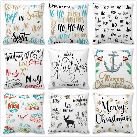 Christmas Decorative Pillowcase Peach Skin Velvet Throw Pillow Cover Merry Christmas Happy New Year Lettering Snowflakes Festive Home Decor