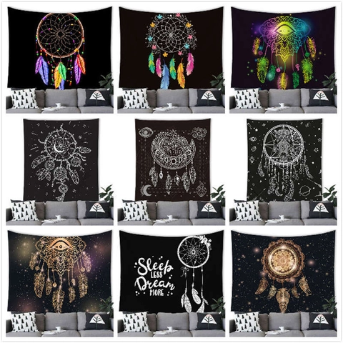 Bohemian Dreamcatcher Tapestry Wall Hanging Feather Moon Mandala Pattern Polyester Wall Decor For Living Room Bedroom Background