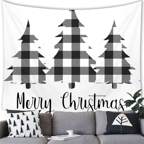 Tapisserie de Noël Décoration Murale Ferme Rétro Camion Rouge Carreaux Buffalo Sapin Renne Flocon de Neige Décoration Maison Polyester Couverture Murale
