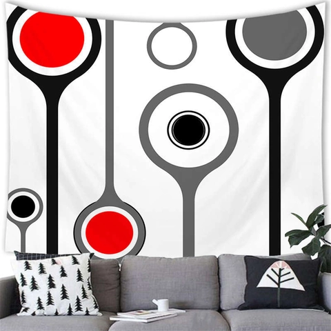 Tapiz de Pared Geométrico Abstracto Moderno Rojo Negro Blanco de Tela de Poliéster para Decoración de Sala de Estar Hogar