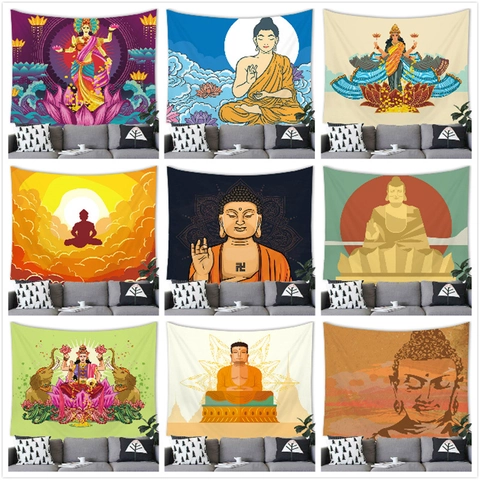 Zen Buddha Wall Tapestry Indian Mandala Lotus Flower Wall Hanging Polyester Fabric Spiritual Yoga Meditation Room Decor Art