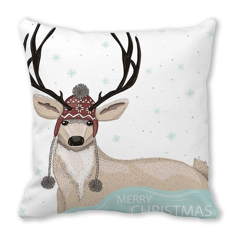 Federa per Cuscino in Pelle di Pesca Merry Christmas Copricuscino Decorativo Quadrato Modelli di Babbo Natale Renna Casa