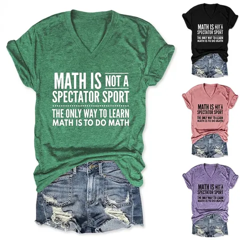 Γυναικείο T-Shirt Με Λαιμόκοψη V Σλόγκαν Math Is Not A Spectator Sport Κοντό Μανίκι Κόμπος στο Τελείωμα Casual Μείγμα Βαμβακιού