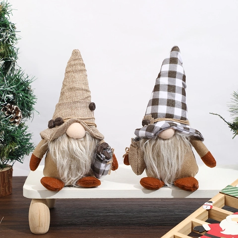 Koffie Kabouter Pluche Decoratie Jute Buffalo Ruit Hoed Lange Baard Handgemaakte Tomte Huis Keuken Dienblad Decoratie