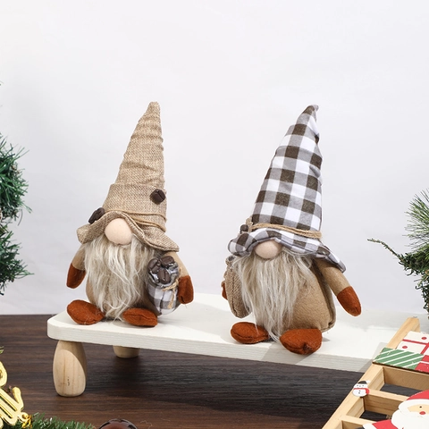 Koffie Kabouter Pluche Decoratie Jute Buffalo Ruit Hoed Lange Baard Handgemaakte Tomte Huis Keuken Dienblad Decoratie