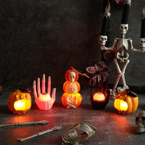 Halloween LED Pumpkin Lantern Skeleton Hand Eyeball Light Haunted House Party Atmosphere Decor Prop Festive Ornament