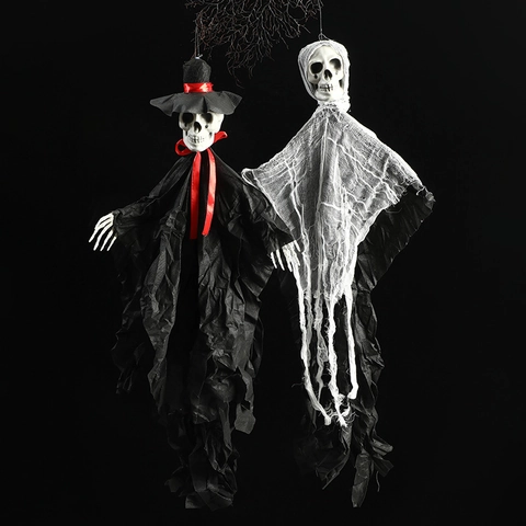 Halloween Hanging Ghost Decoration Skeleton Bride Groom Haunted House Bar KTV Horror Props Tattered Gauze Skeleton Hanging Ornament