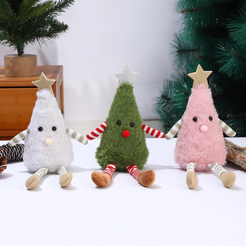 Cute Plush Christmas Tree Doll Ornament With Striped Legs And Star Topper For Home Party Christmas Decoration Soft Toy Gift
