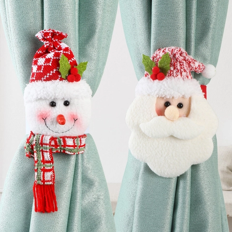 Christmas Curtain Tieback Holder Santa Claus Snowman Plush Knitted Festive Home Window Decoration Buckle Ornament