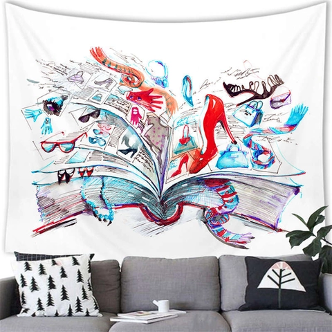 Creative Watercolor Magic Book Tapestry Artistic World Map Mathematical Formulas Wall Hanging For Home Living Room Decor