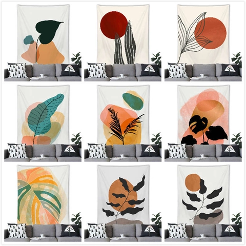 Abstract Botanical Wall Tapestry Polyester Fabric Nordic Morandi Minimalist Decorative Hanging For Living Room Bedroom