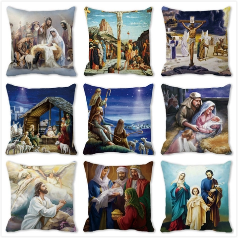 Nativity Religious Oil Painting Cushion Cover Renaissance Angel Peace Dove Classical Christian Home Decor Throw Pillow Case