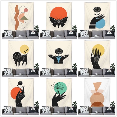 Dekorativer Wandteppich Polyester Abstrakt Geometrisch 3D Druck Nordischer Morandi Stil Wandbehang Für Wohnkultur