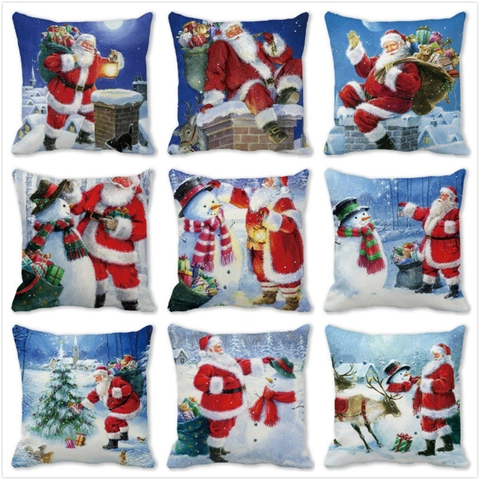 Christmas Decorative Peach Skin Polyester Pillowcase Santa Claus Reindeer Snowman Pattern Square Sofa Throw Cushion Cover