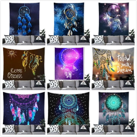 Bohemian Dreamcatcher Tapestry Polyester Wall Hanging Mystical Galaxy Feather Background For Bedroom Living Room Home Decor