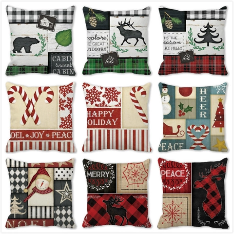 Christmas Throw Pillow Cover Peach Skin Velvet Buffalo Plaid Reindeer Snowflake Decorative Square Cushion Case For Sofa Home Decor