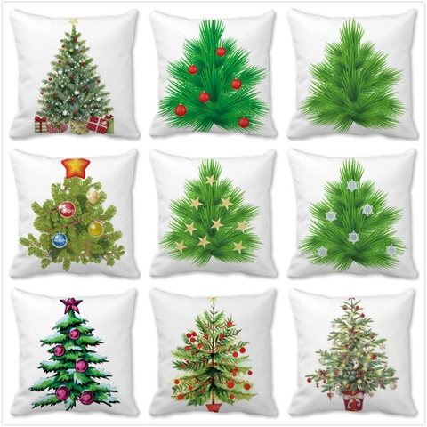 Merry Christmas Peach Skin Cushion Cover Decorative Throw Pillowcase For Sofa Home Decor Christmas Tree Reindeer Pattern Pillow Case