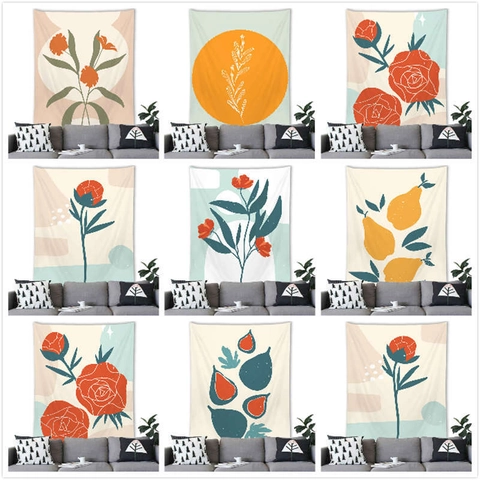 Nordic Morandi Botanical Tapestry Wall Hanging Minimalist Polyester Plant Leaf Pattern Decorative Tapestry For Living Room Home Art