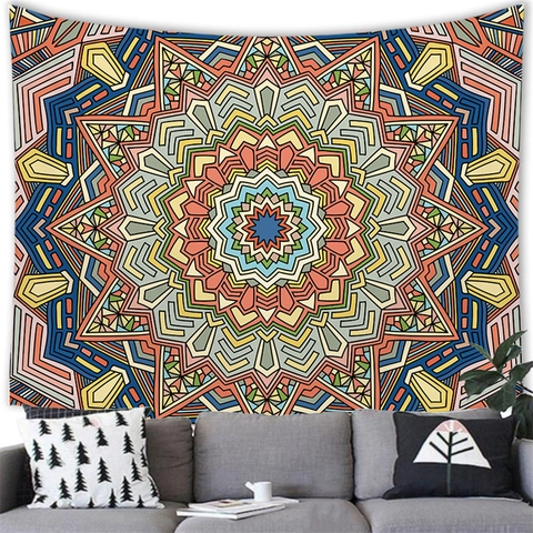 Arazzo Mandala Bohemien Appendimento a Parete Geometrico Colorato Tessuto in Poliestere Sfondo per Camera da Letto Soggiorno Decorazione Casa Arte