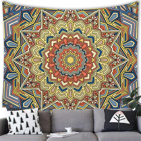 Bohemian Mandala Wall Tapestry Polyester Brushed Fabric Radial Pattern Wall Hanging Background Decorative Carpet For Living Room