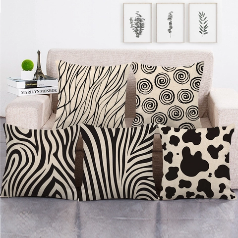 Linen Blend Decorative Throw Pillow Case Animal Zebra Cow Print Abstract Geometric Pattern Cushion Cover For Sofa Living Room Home Decor