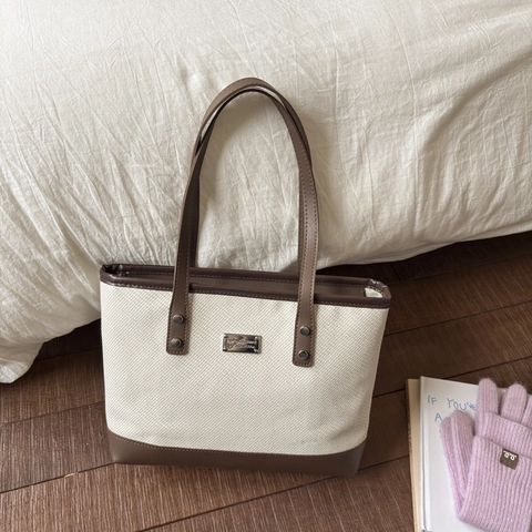 Dames Mode Kleurblok Draagtas PU Leer Grote Capaciteit Schoudertas Casual Woon-werkhandtas Elegante Boodschappentas