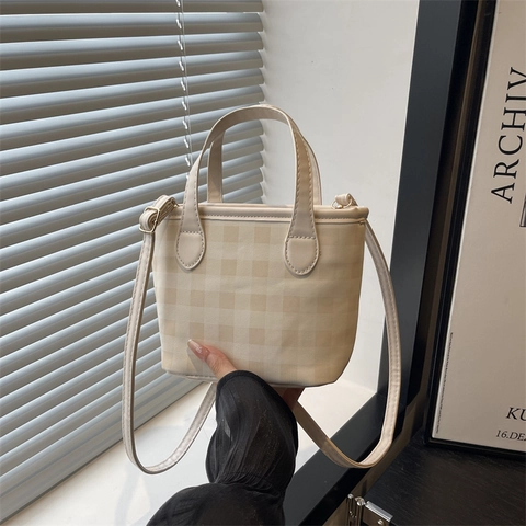 Sac Seau Mini Femme Motif à Carreaux Cuir PU Damasier Porté Main Épaule Bandoulière Bandoulière Réglable Quotidien