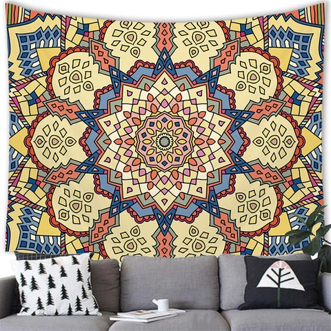 Tapiz De Mándala Bohemio Colgante De Pared Geométrico Indio Tela De Poliéster Decoración De Pared Hippie Psicodélica Para Dormitorio Sala De Estar