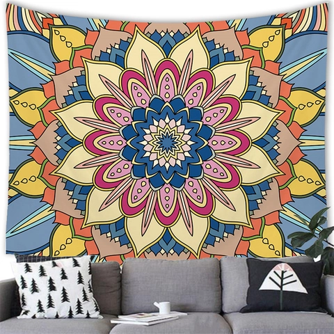 Mandala Tapestry Wall Hanging Bohemian Psychedelic Floral Geometric Pattern Polyester Art For Bedroom Living Room Decor