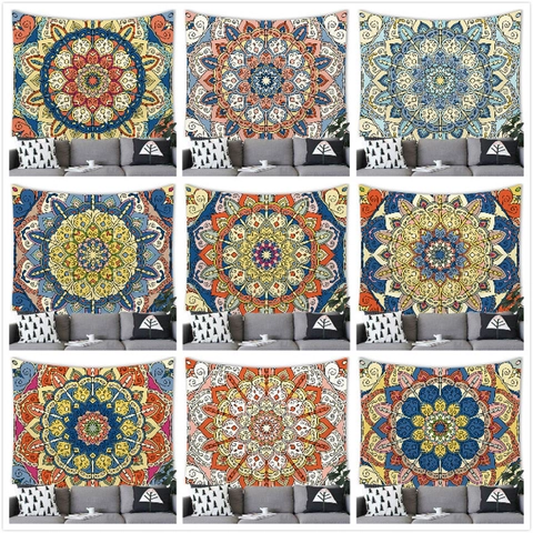 Mandala Tapestry Wall Hanging Bohemian Psychedelic Floral Geometric Pattern Polyester Art For Bedroom Living Room Decor