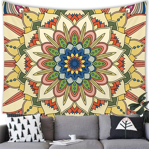 Bohemian Mandala Tapestry Wall Hanging Lotus Pattern Vintage Polyester Wall Art For Living Room Bedroom Home Decor