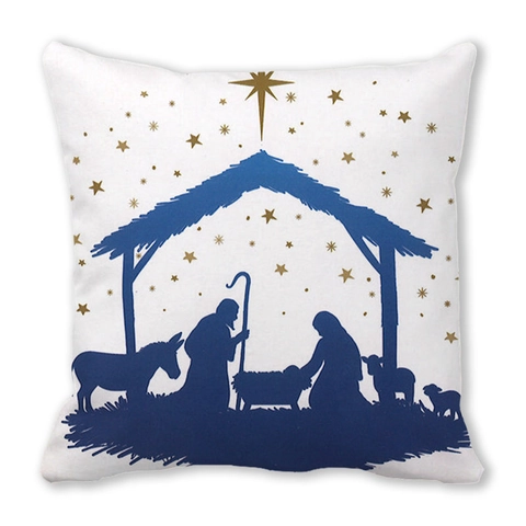 Taie d'Oreiller de Noël Religieuse Scène de la Nativité Polyester Peau de Pêche Housse de Coussin Décorative pour Salon Canapé