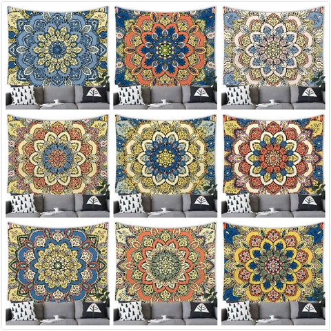 Bohemian Mandala Tapestry Wall Hanging Lotus Pattern Vintage Polyester Wall Art For Living Room Bedroom Home Decor