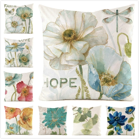 Frische Aquarell Blumen Satin Kissenbezug Quadratische Dekorative Blumen Blatt Muster Wurfkissenbezug Für Sofa Zuhause Dekor
