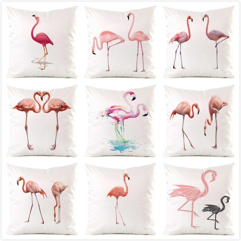 Moderna Fodera per Cuscino Decorativa in Raso con Fenicottero Rosa Bianco Quadrata Stile Tropicale per Divano Soggiorno Casa